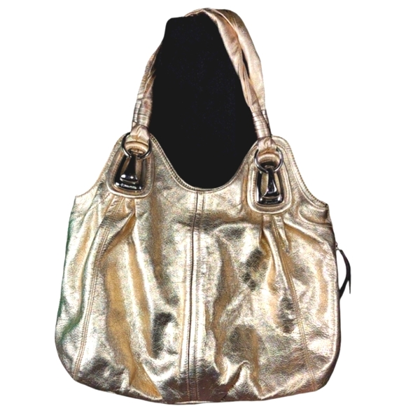 B. Makowsky Shiny Metalic Gold Leather Bag - Very Nice - EUC! - Picture 1 of 9